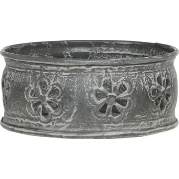 Svícen Zinkový antik kovový svícen s květy na válcovou svíčku - Ø 13*6 cm