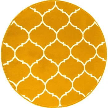 Koberec Průměr 90 cm KULATÝ MEDOVĚ HOŘČIČNÝ KRUHOVÝ KOBEREC MAROCKÝ JETEL