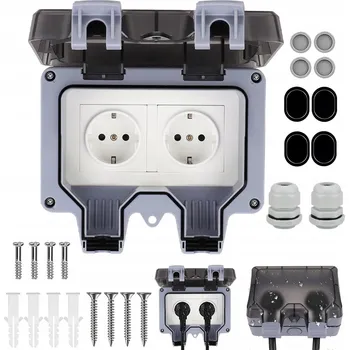 Elektrická zásuvka DVOJITÁ ZÁSUVKA IP66 ZAHRADNÍ VENKOVNÍ VODOTĚSNÁ ZÁSUVKA 250V