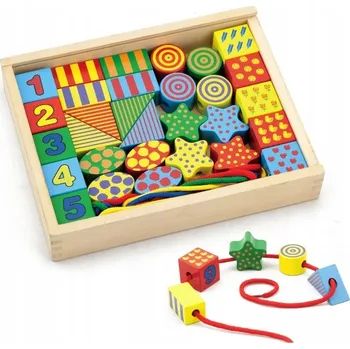 Dřevěná hračka Dřevěné Vzdělávací Stavebnice k Navlékání