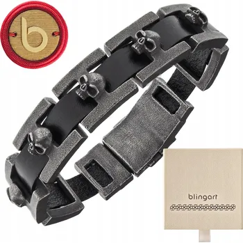 Náramek Pánský náramek kožený nastavitelný lebky