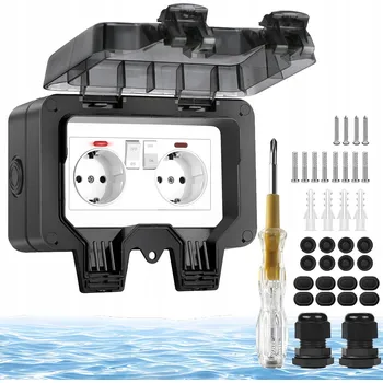 Elektrická zásuvka DVOJITÁ VENKOVNÍ ELEKTRICKÁ ZÁSUVKA ZAHRADNÍ VODOTĚSNÁ IP66