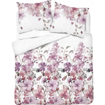 Povlečení SATÉNOVÉ POVLEČENÍ 220/200 DETEXPOL 100% BAVLNA Domácí satén Fialové květy