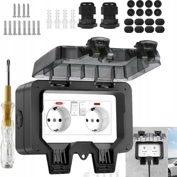 Elektrická zásuvka IP66 VENKOVNÍ ZAHRADNÍ ZÁSUVKA VODOTĚSNÁ ZÁSUVKA S VYPÍNAČEM