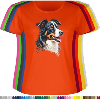 Dámské tričko damske-levne-bavlnene-tricko-digitalni-potisk-pes-border-kolie Barva: Orange - pomerančová, velikost: XXL