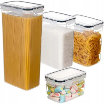 Dóza na potraviny Nádoby na potraviny, plastové, hermetické, sada 4 ks: 0,8 l, 1,4 l, 2 l, 2,8 l