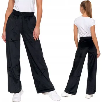 Dámské kalhoty VELUROVÉ DÁMSKÉ KALHOTY S ŠIROKÝMI NOHAVICEMI VYSOKÝ PAS KAPSY MORAJ L