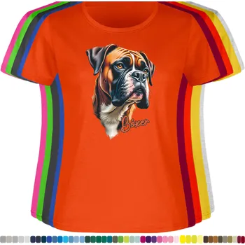 Dámské tričko damske-levne-bavlnene-tricko-digitalni-potisk-pes-boxer Barva: Orange - pomerančová, velikost: M