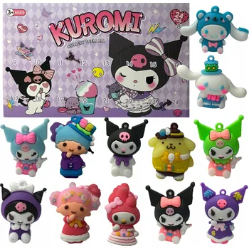 Figurka FIGURKY KUROMI GUMOVÉ FIGURKY PŘÍVĚSEK NA KLÍČE ADVENTNÍ KALENDÁŘ 24 KUSŮ SADA