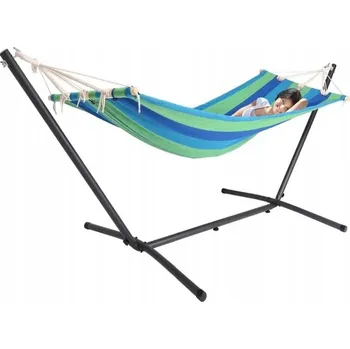 Zahradní houpačka Houpací síť s tyčí Deuba zelená, nosnost 150 kg, 295 x 119 cm