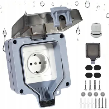 Elektrická zásuvka VENKOVNÍ VODOTĚSNÁ ZÁSUVKA ELEKTRICKÁ ZAHRADNÍ S VYPÍNAČEM IP66