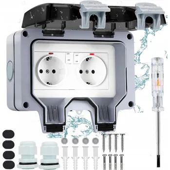 Elektrická zásuvka DVOJITÁ ZAHRADNÍ VENKOVNÍ VODOTĚSNÁ ZÁSUVKA IP66