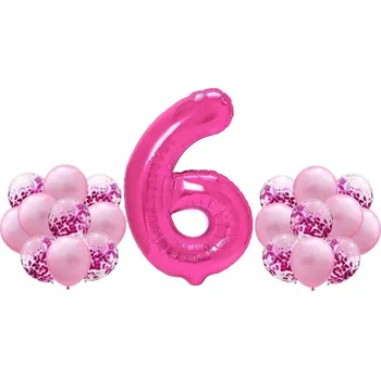 Balónek Sada RŮŽOVÁ k 6. NAROZENINÁM 100cm balónky konfety