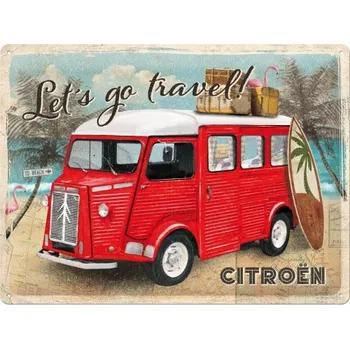 Plechová cedule Postershop Plechová cedule: Citroen Type H - Let's go travel - 40x30 cm