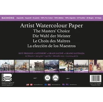 Umělecký papír Akvarelový papír Baohong 300g 28x38cm hot pressed (Akvarelový papír Baohong 300g 28x38cm hot pressed)
