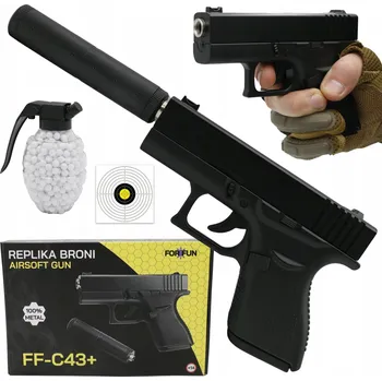 Dětská zbraň Pistole na plastové kuličky, kovová replika s tlumičem Asg 6mm + Dárek kuličky