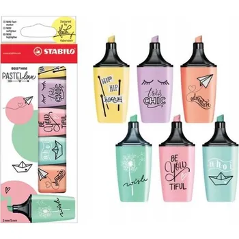 Zvýrazňovač ZVÝRAZŇOVAČ STABILO Boss Mini PASTELOVÉ 6 Ks Fix Kancelářský Na Poznámky Lux