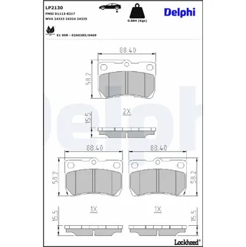 Brzdová destička Sada brzdových destiček, kotoučová brzda DELPHI LP2130