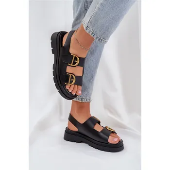 Dámské sandále Eko kožené sandály s přezkami Vulinea Barva: Černá, Velikost: 38