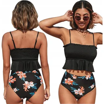 Dámské plavky Dvoudílné plavky bikini s vysokým pasem, modelující, černé, velikost M 38