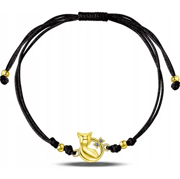 Náramek Zlatý náramek na černé šňůrce Mennica Bydgoska stříbro 925, 21 cm