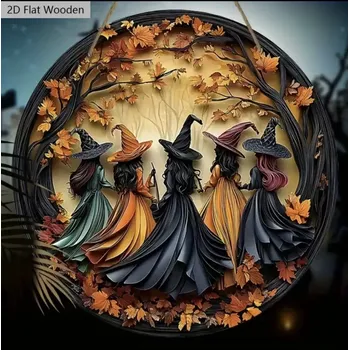 Dřevěná dekorace s potiskem čarodějnic (Různé dárky )