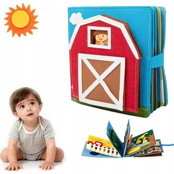 Výuková hračka Filcová Montessori knížka pro děti – Farma, 3D, senzorická a vzdělávací