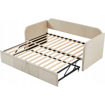 Postel Jednolůžková dřevěná postel Arhatreya 90x200, béžové odstíny