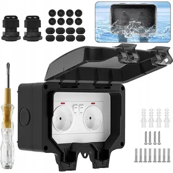 Elektrická zásuvka DVOJITÁ ZAHRADNÍ ZÁSUVKA VENKOVNÍ VODOTĚSNÁ ZÁSUVKA S VYPÍNAČEM