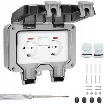 Elektrická zásuvka Dvojitá vodotěsná zásuvka šedá IP66 s uzemněním