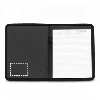 CUSSLER. Složka A4 z materiálu 600D s linkované stránky 90 Vnitřní kapsa, 90 x 65 Transfer, 2 barvy