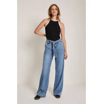 Dámské kalhoty Kalhoty Para Mi Mira Scraft D132 modré rozšířené s vázačkou Velikost: 38