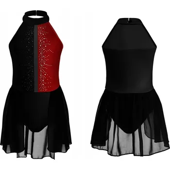 Body BALETNÍ TRIKOT S TYLOVOU SUKÝNKOU ČERNO-BORDOVÝ, VELIKOST 160