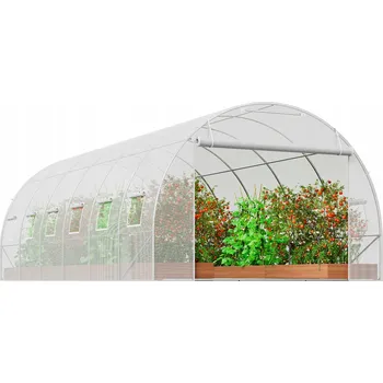 Skleník SucceBuy Fóliovník / Skleník 590x295x198CM Bílý s Efektivní Cirkulací Vzduchu