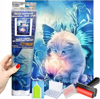 Obraz Diamantová Výšivka Kočka Květiny Mozaika Diamond Painting Kreativní Sada 5D