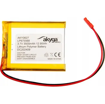 Zabezpečení domácnosti Akumulátor Li-Po LP675568 Akyga 3.7V / 3500mAh s PCM a konektorem JST 2-Pin, 150mm kabel