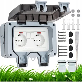 Elektrická zásuvka VENKOVNÍ ZAHRADNÍ ZÁSUVKA IP66 VODĚODOLNÁ KONTROLKA + PŘÍSLUŠENSTVÍ
