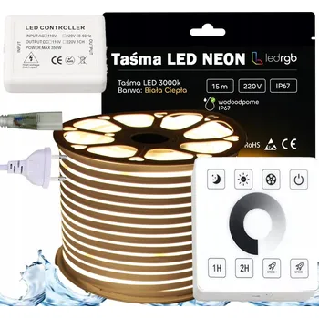 LED páska SADA LED Neon Páska 230V 15m 3000K BÍLÁ TEPLÁ NAPÁJECÍ ZDROJ OVLADAČ DÁLKOVÝ OVLADAČ