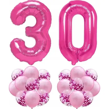 Balónek Sada RŮŽOVÁ k 30. NAROZENINÁM 100cm balónky konfety
