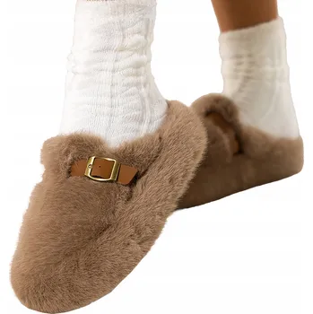 Dámské pantofle PANTOFLE Béžové Dámské Domácí Kožešinové Na Platformě POHODLNÉ LEHKÉ vel. 38