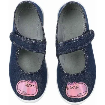 Dívčí bačkory Papuče pro dívky, školka, tmavě modré, s koťátkem Raweks Dorotka D40 28