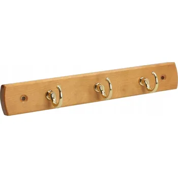Věšák GAMET, Věšák WD43, dřevěný panel olše, 3 háčky zlatý lesk