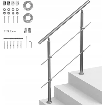 Obraz Poręcz Schodowa 2 Poprzeczki 1000x104x1060MM Srebrny Ze Stali Nierdzewnej