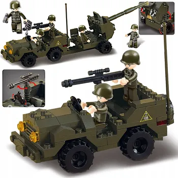 ostatní stavebnice STAVEBNICE JEEP WILLYS VOJENSKÝ S DĚLEM ARMÁDA AUTO + 3 FIGURKY