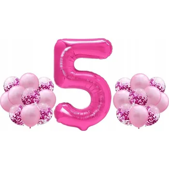 Balónek Sada RŮŽOVÁ k 5. NAROZENINÁM 100cm balónky konfety
