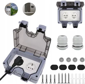 Elektrická zásuvka Dvojitá vodotěsná zásuvka šedá IP66 s uzemněním