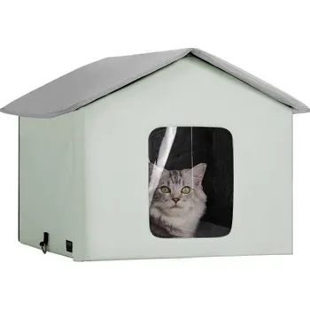 Pelíšek pro kočku VEVOR Domeček pro kočky s vyhřívanou podložkou 48 x 56 x 44 cm, zelený