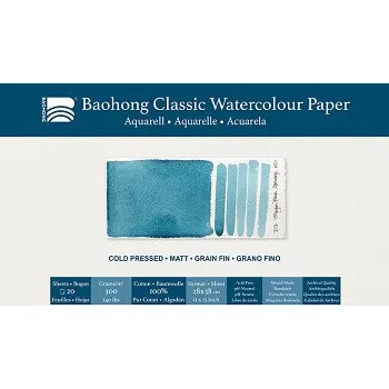 Umělecký papír Akvarelový papír Baohong Classic 28x38cm cold pressed 300g (Akvarelový papír Baohong Classic 28x38cm cold pressed 300g)