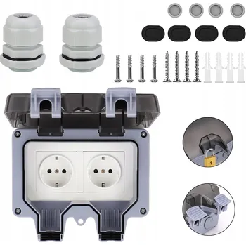 Elektrická zásuvka Dvojitá vodotěsná zásuvka šedá IP66 s uzemněním
