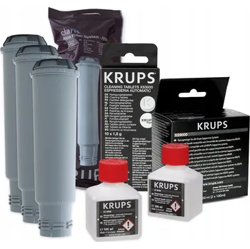 Kávovar Sada filtrů Krups KRUPS F08801 3ks, čisticí roztok Krups XS9000, odvápňovač KRUPS XS3000